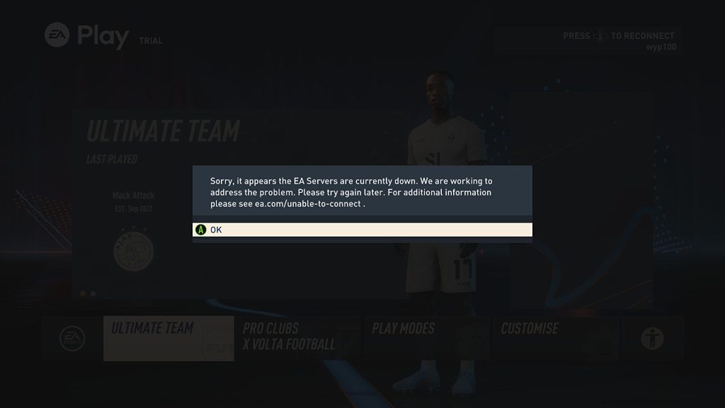 FIFA 23 mensaje error